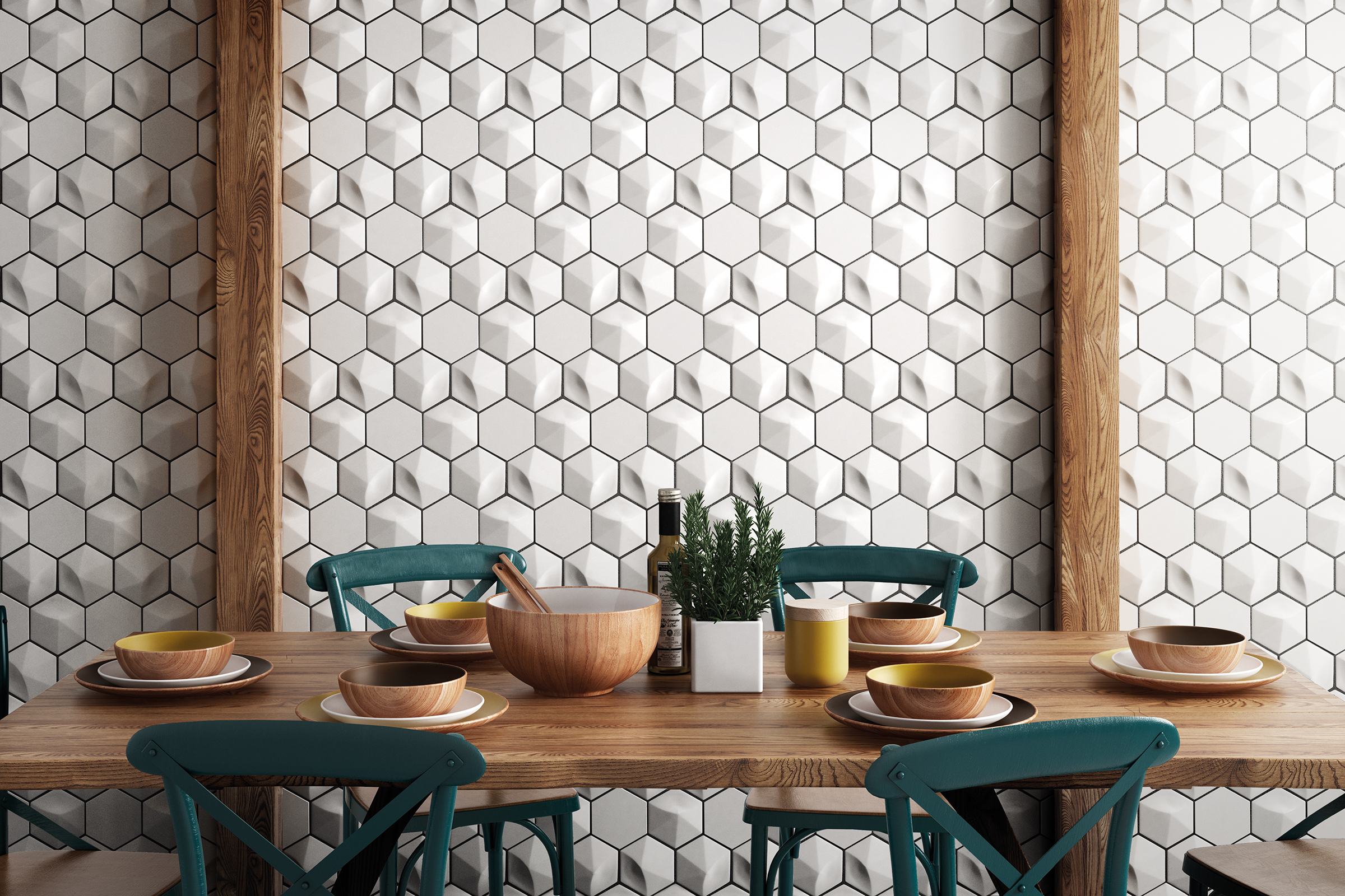 Hedron 4" x 5" Matte Ceramic 3D Wall Tile in White