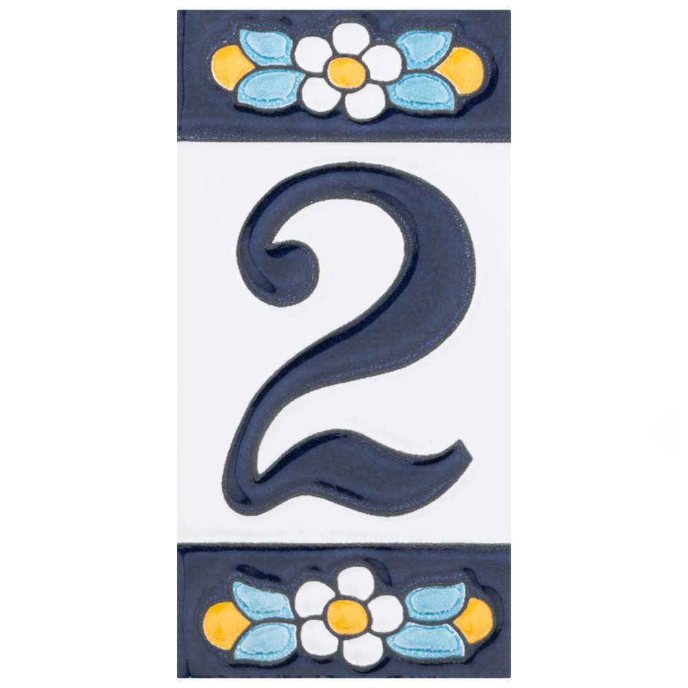 Sevillano Flora Address Numbers 2 2-1/8 in. x 4-3/8 in. Ceramic Wall Tile