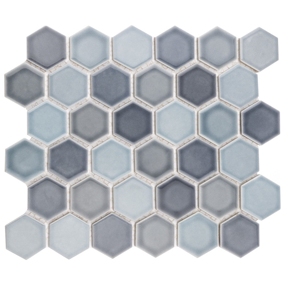 Hudson 2" Due Hex Stillwater 11-1/4 in. x 12-1/2 in. Porcelain Mosaic Tile