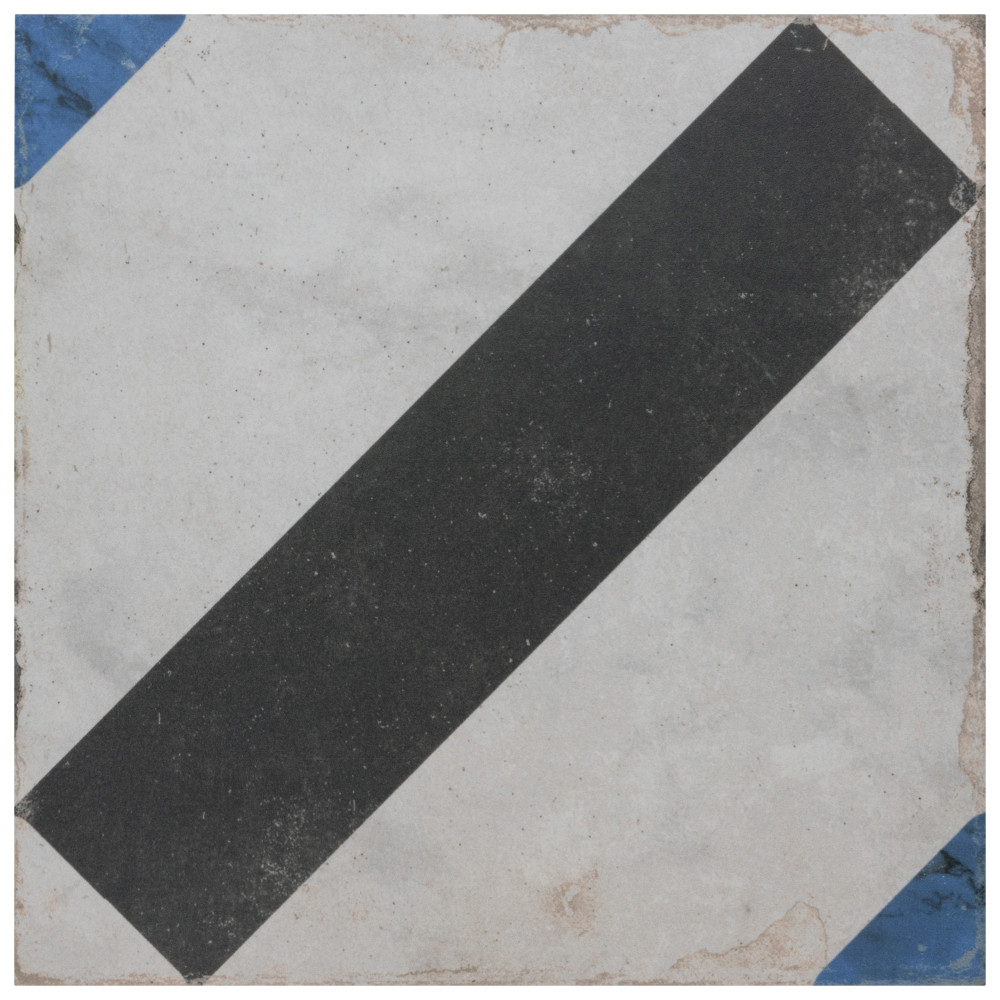 Renaissance Deco Indigo Frame 7-7/8 in. x 7-7/8 in. Porcelain Floor and Wall Tile