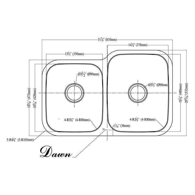 Dawn® Undermount Double Bowl Sink (Small Bowl on Left)