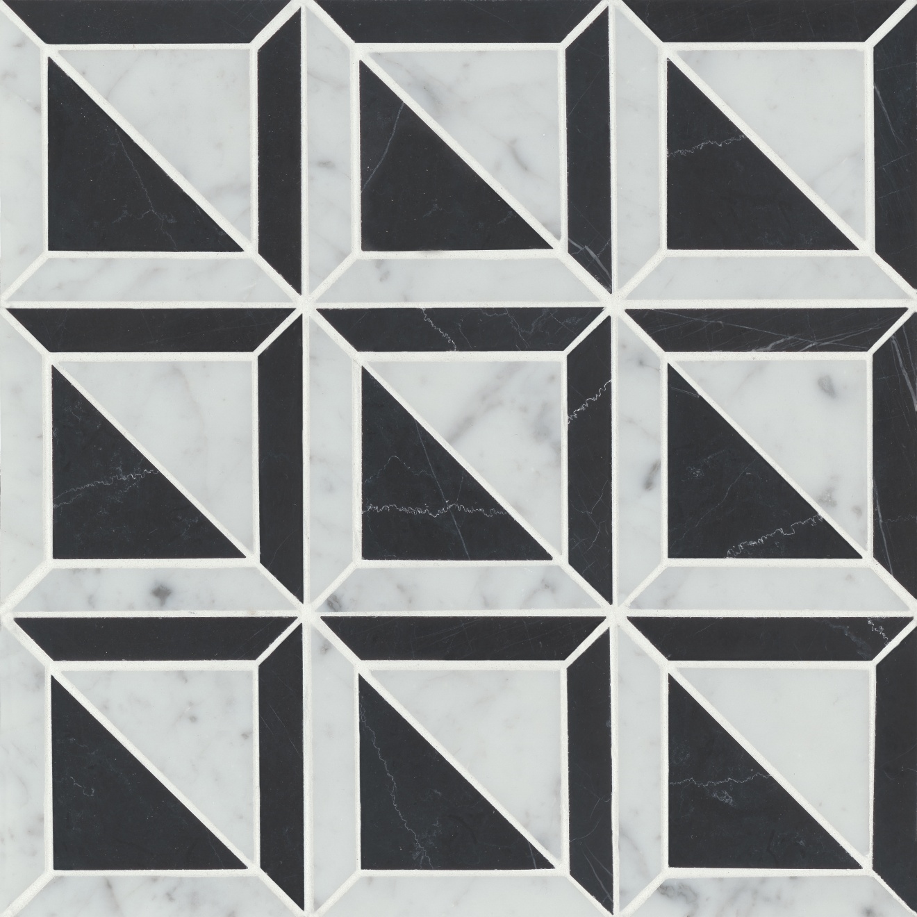 Matisse White Carrara & Nero Marquina Mosaic 3 Blend Honed