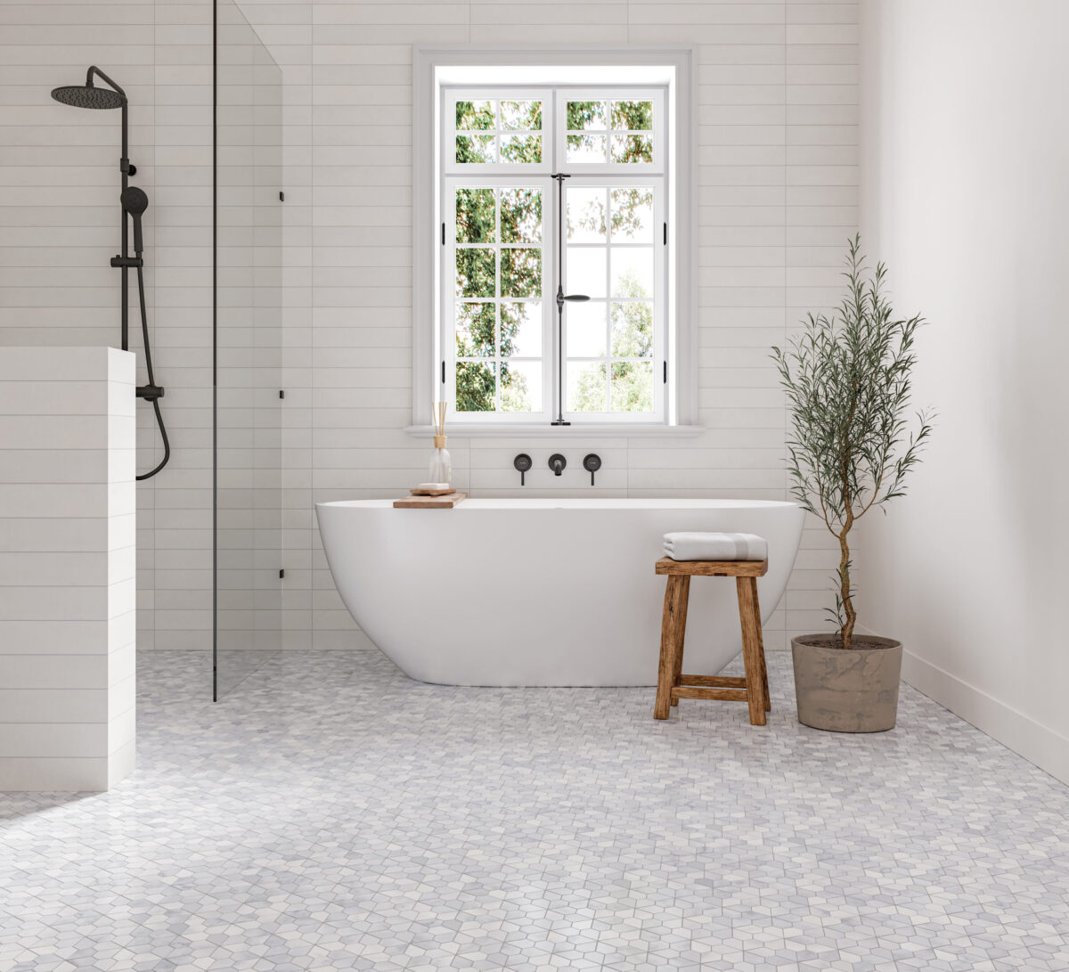 Monet Oriental White Mosaic 9 Honed - Image 2