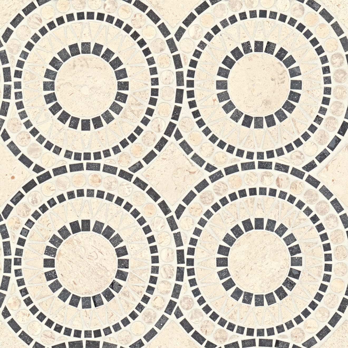 Solis Honed Marble Blend Mosaic Tile in Myra Beige & Basalt