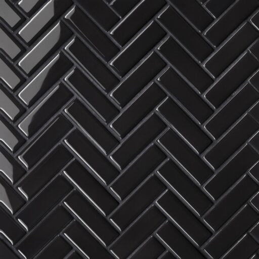 Le Cafe- 1x3 Herringbone Mosaic Black Gloss