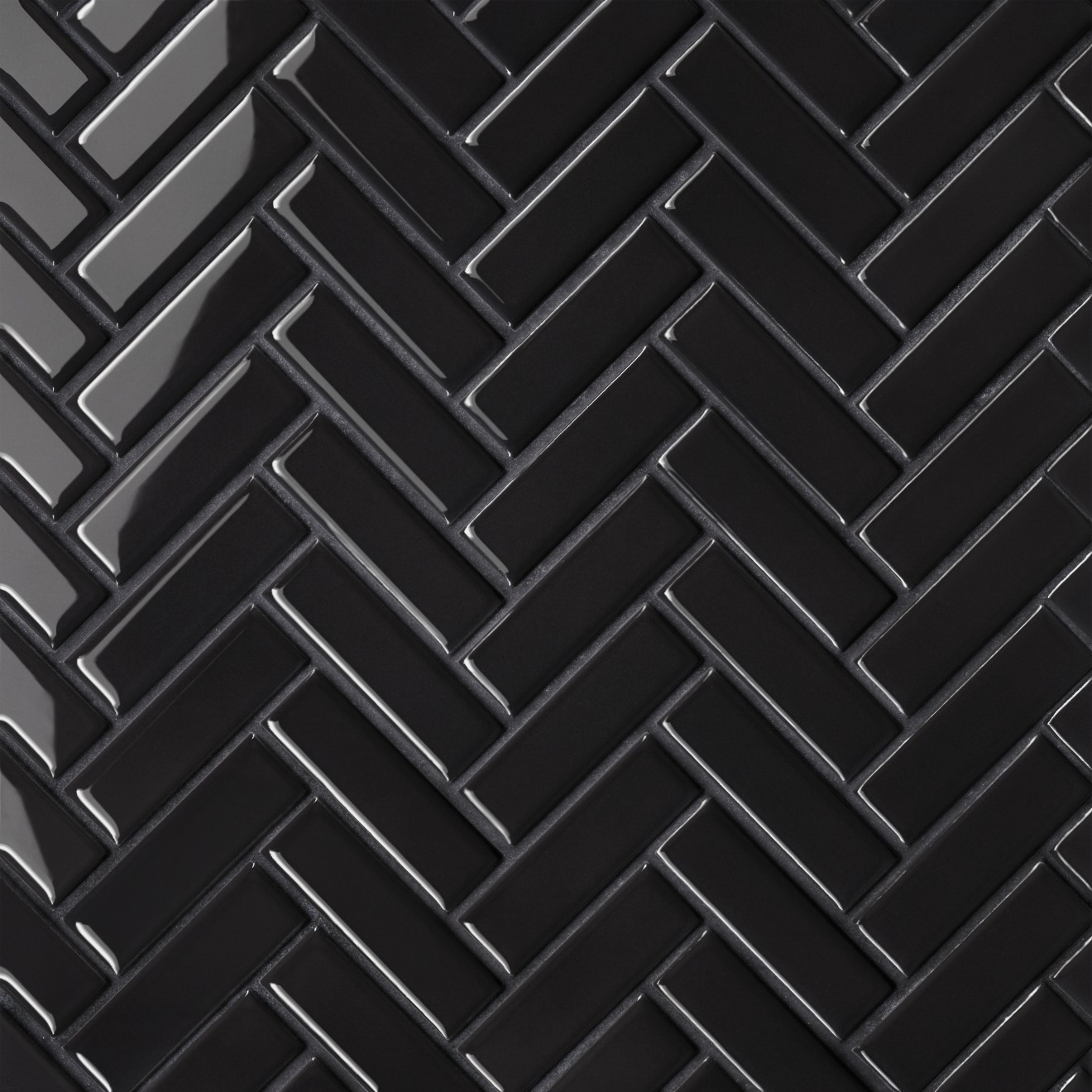 Le Cafe- 1x3 Herringbone Mosaic Black Gloss