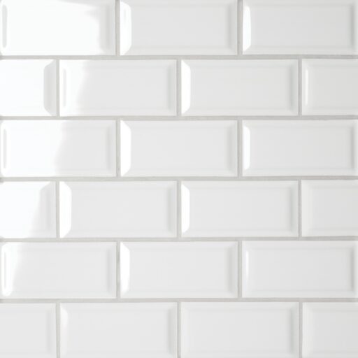 Le Cafe- 2x4 Bevel Off Set Mesh Mount Mosaic White Gloss