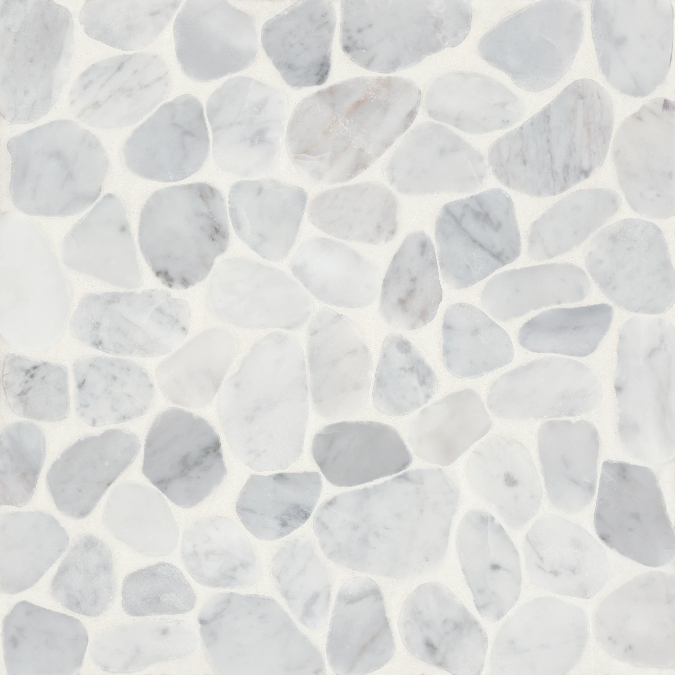 Waterbrook Medium Sliced Pebble Mosaic in White Carrara