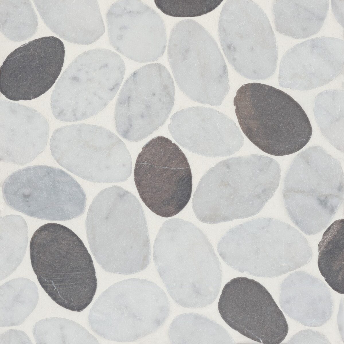 Waterbrook Jumbo Sliced Pebble Mosaic in White Carrara & Dark Grey