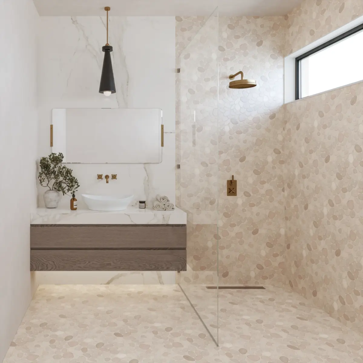 Waterbrook Medium Sliced Pebble Mosaic in White Carrara - Image 2