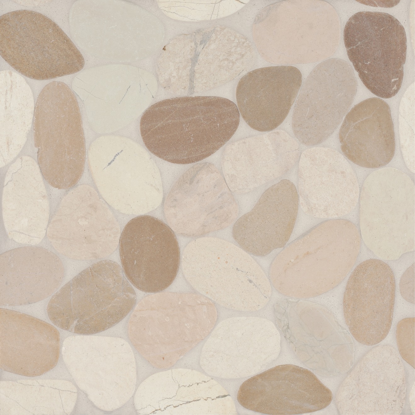 Waterbrook Jumbo Sliced Pebble Mosaic in White & Tan