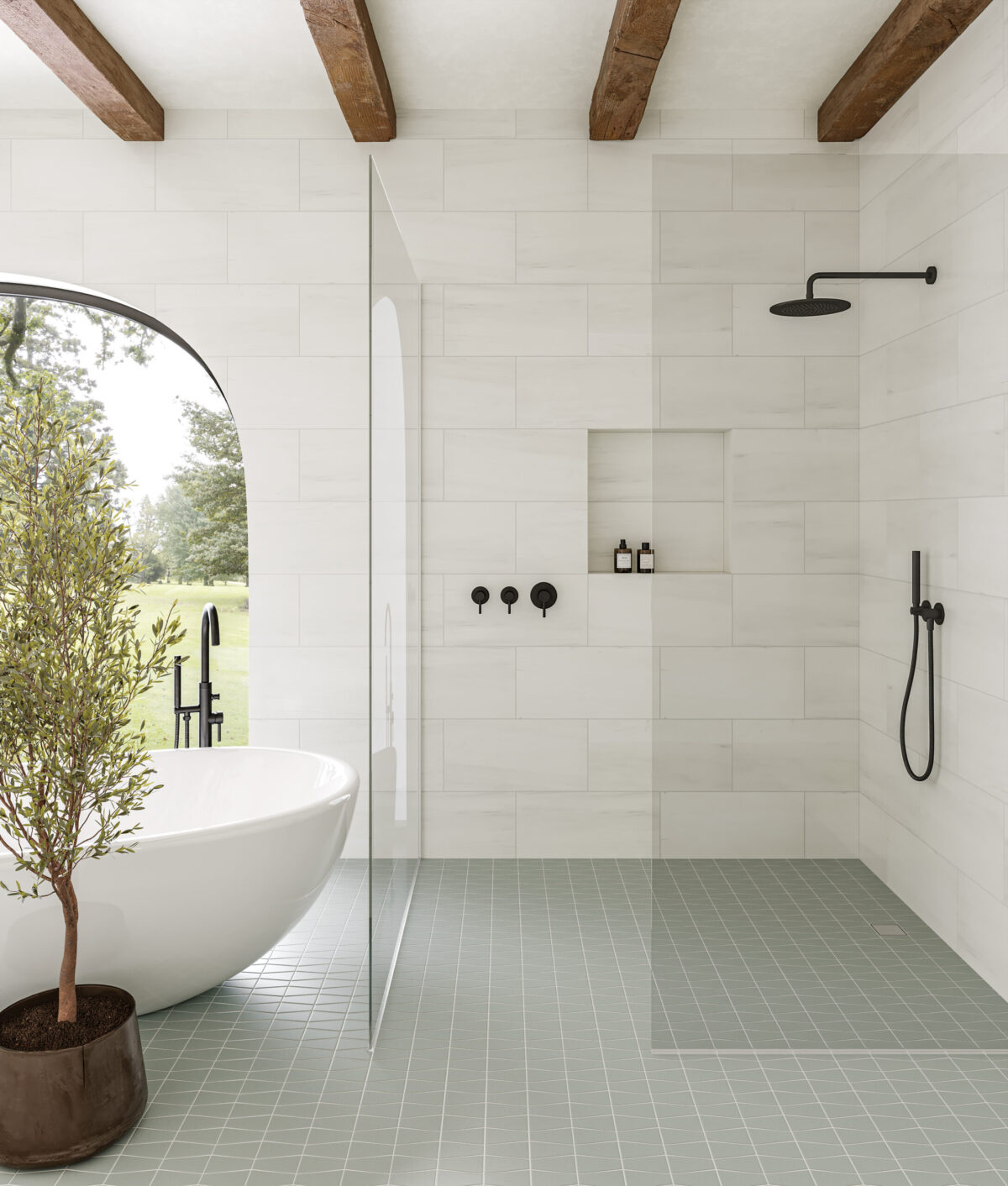 Marin Trapezoid Mosaic Matte Aloe Green - Image 2