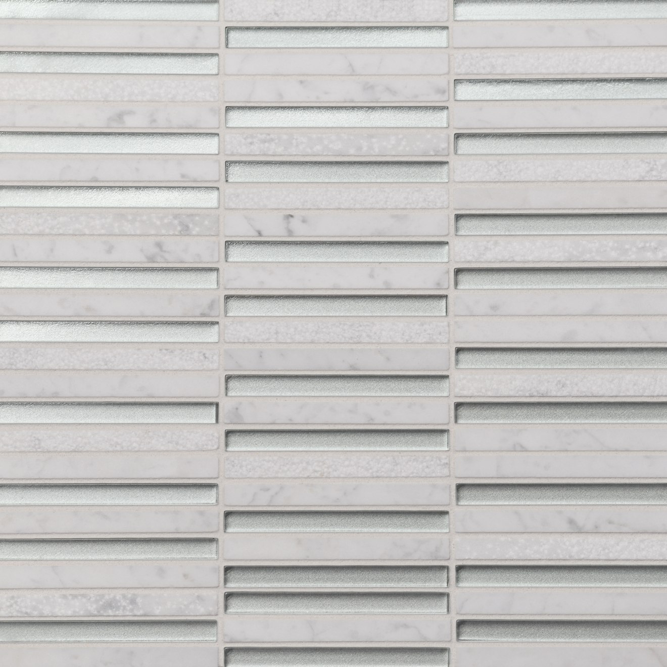 Kaikos 3/8x4 Stacked Gls/Stn Mosaic Silver & White Carrara