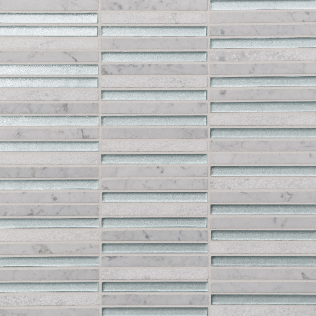 Kaikos 3/8x4 Stacked Gls/Stn Mosaic Blue & White Carrara