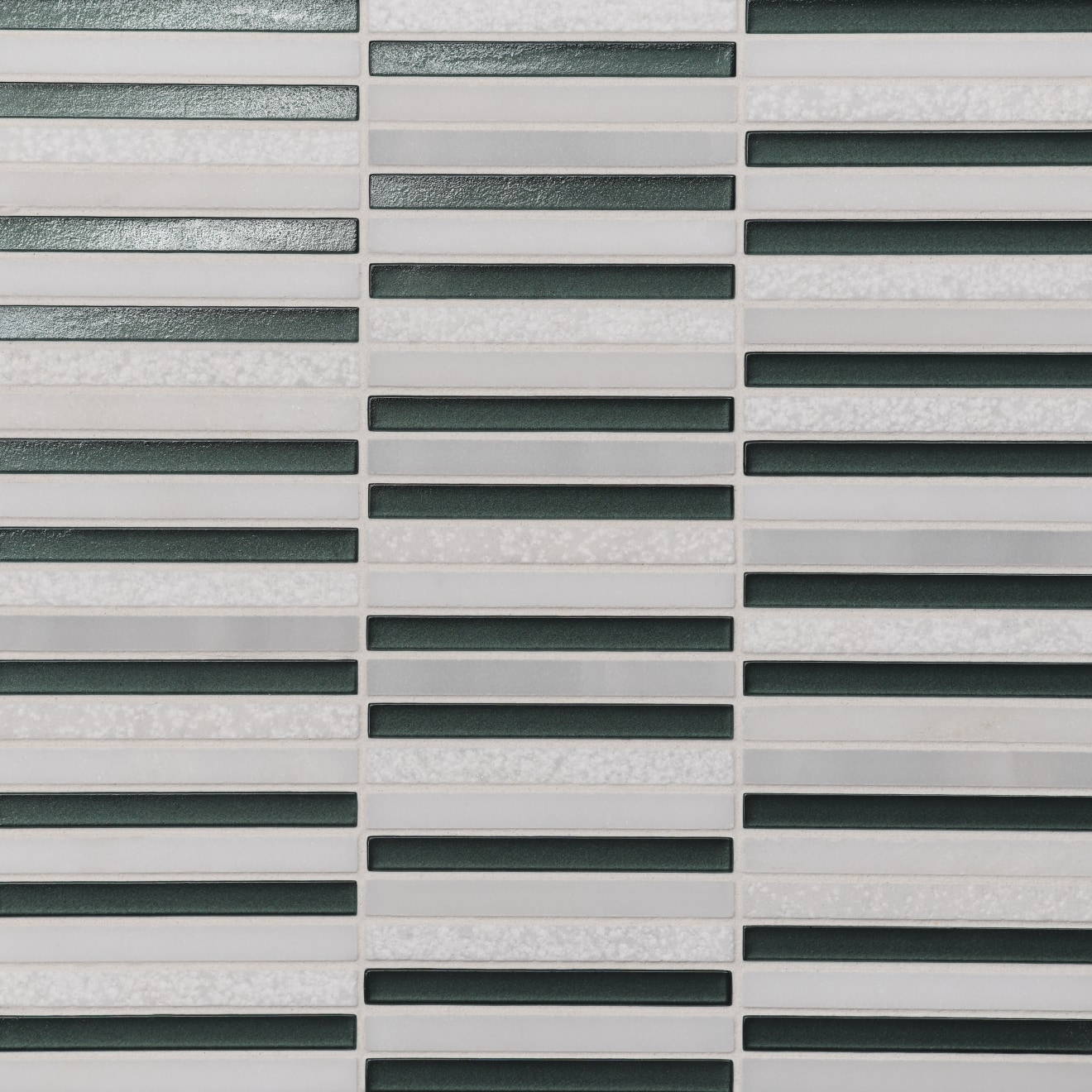 Kaikos 3/8x4 Stacked Gls/Stn Mosaic Dk Green & Oriental Wht