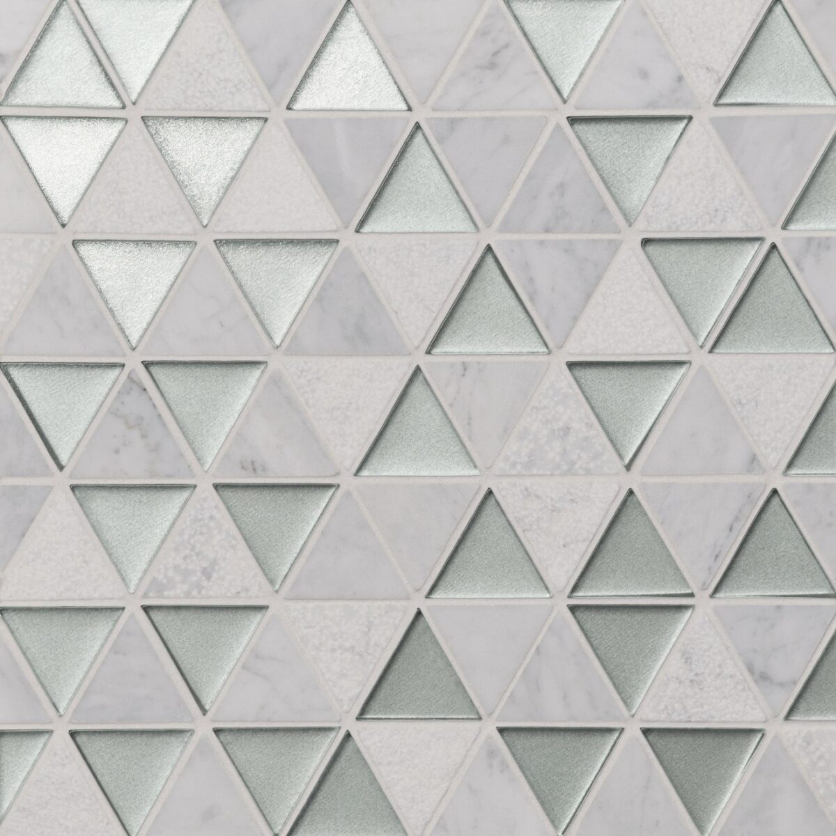 Kaikos 1-3/4 Triangle Gls/Stn Mosaic Silver & White Carrara