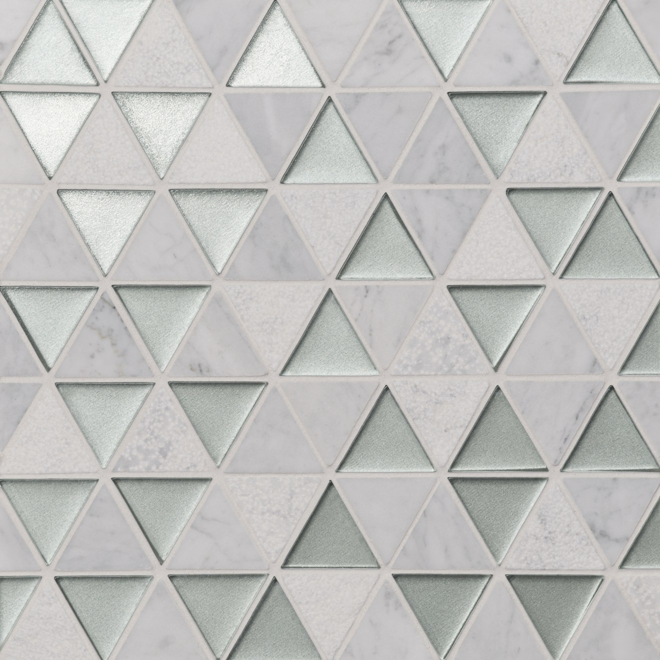 Kaikos 1-3/4 Triangle Gls/Stn Mosaic Silver & White Carrara