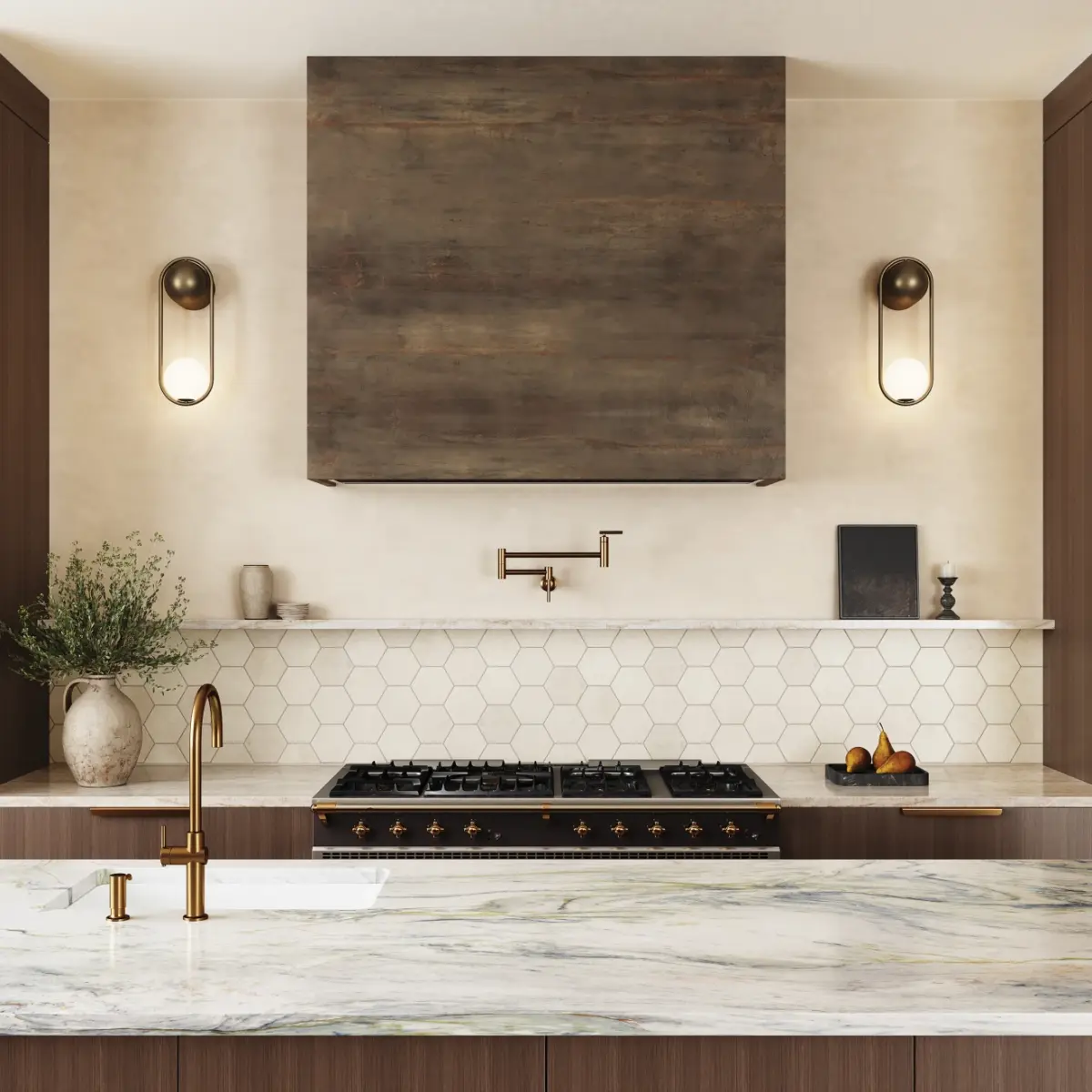 Caspian Bisque 3" Honed Marble Mesh Back Hexagon Mosaic - Image 2