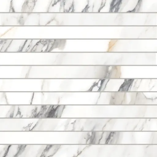 Prati 1" x 12" Honed Porcelain Mosaic in Calacatta Borghini Warm