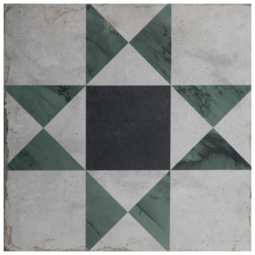 Renaissance Deco Emerald Cross 7-7/8 in. x 7-7/8 in. Porcelain Floor and Wall Tile