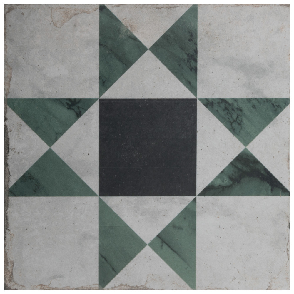 Renaissance Deco Emerald Cross 7-7/8 in. x 7-7/8 in. Porcelain Floor and Wall Tile