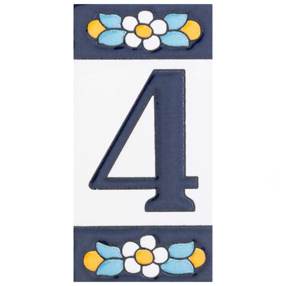 Sevillano Flora Address Numbers 4 2-1/8 in. x 4-3/8 in. Ceramic Wall Tile