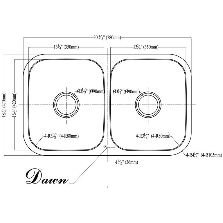 Dawn® Undermount Equal Double Bowl Sink