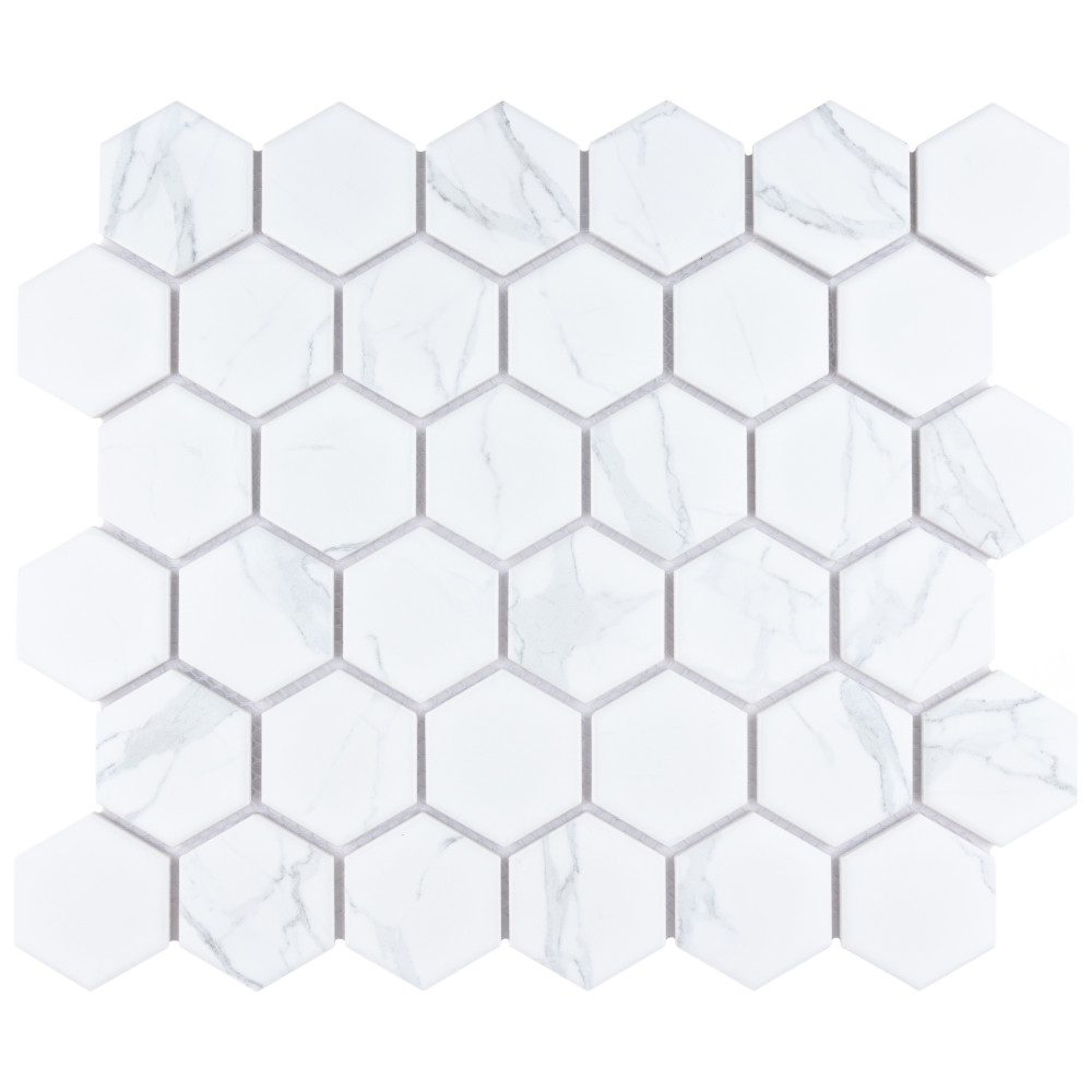 Carrione 2" Hex Matte Carrara 11-1/8 in. x 12-5/8 in. Porcelain Mosaic Tile