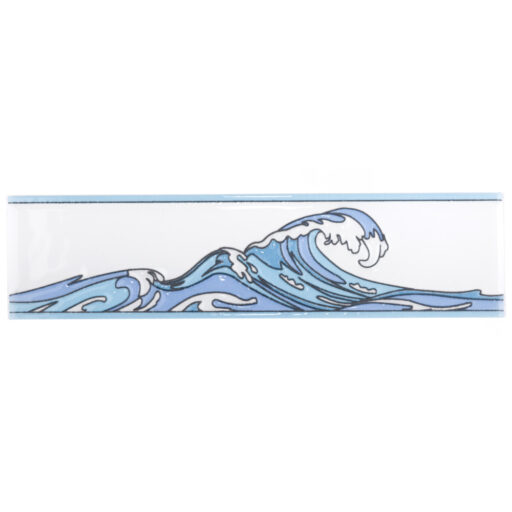 Captain Kanagawa Wave Glacier Blue 2 in. x 7-7/8 in. Ceramic Wall Trim