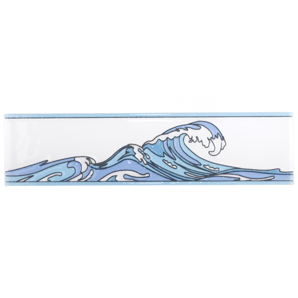 Captain Kanagawa Wave Glacier Blue 2 in. x 7-7/8 in. Ceramic Wall Trim