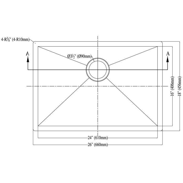 Dawn® Undermount Square Corner Single Bowl Sink
