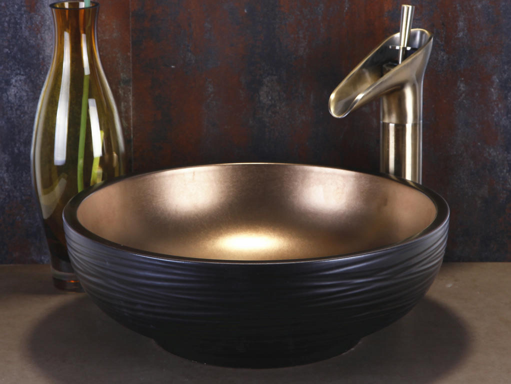 Dawn® Ceramic, hand engraved and hand-painted vessel sink-round shape