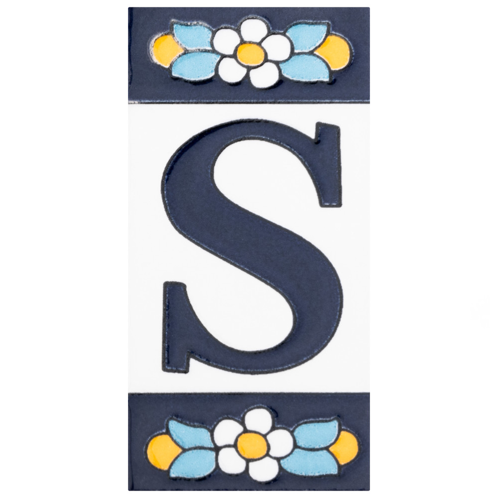Sevillano Flora Address Letters S 2-1/8 in. x 4-3/8 in. Ceramic Wall Tile
