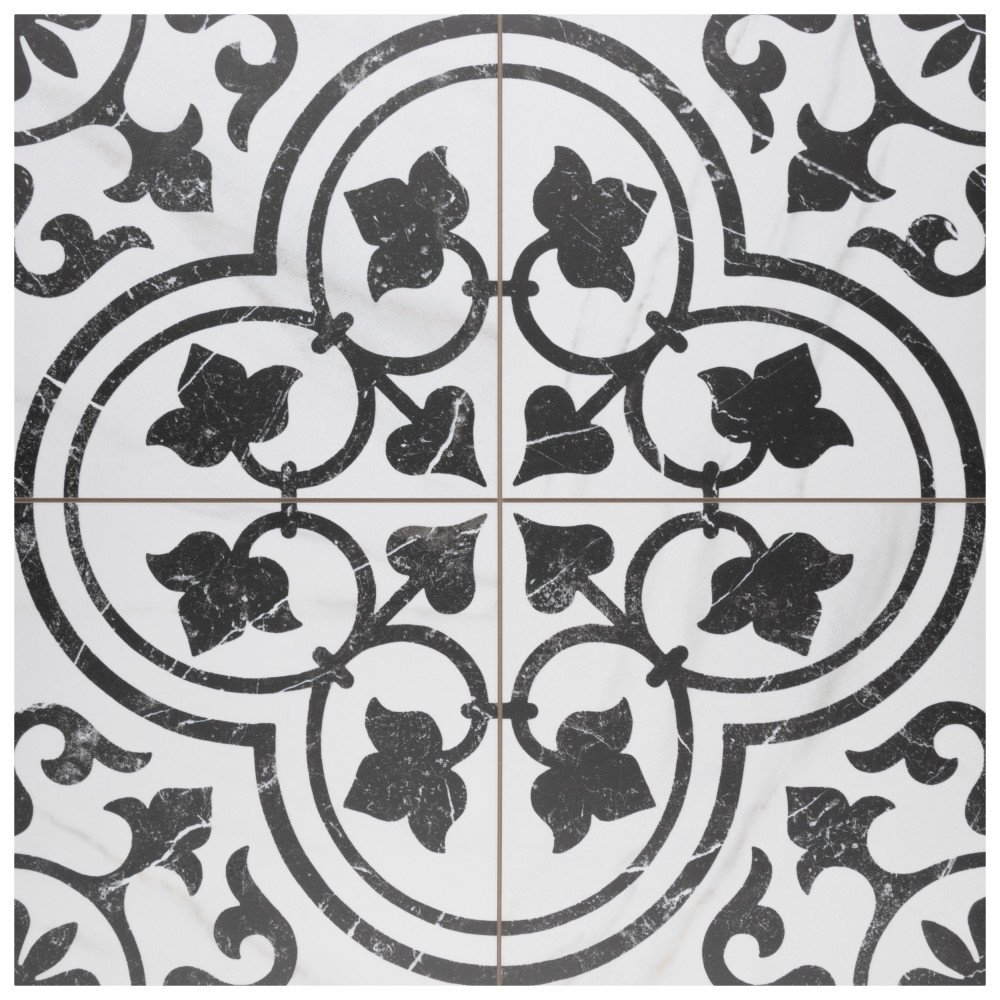 Merzoni Ornate Marquina 17-7/8 in. x 17-7/8 in. Porcelain Floor and Wall Tile