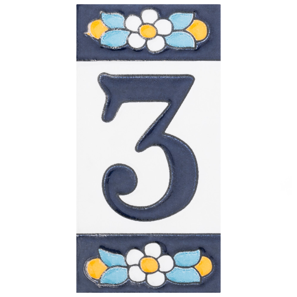 Sevillano Flora Address Numbers 3 2-1/8 in. x 4-3/8 in. Ceramic Wall Tile