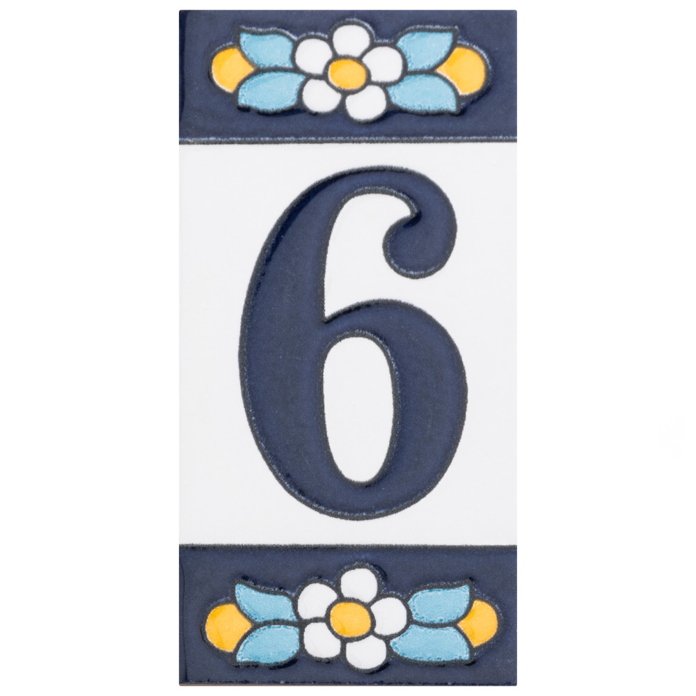 Sevillano Flora Address Numbers 6 2-1/8 in. x 4-3/8 in. Ceramic Wall Tile