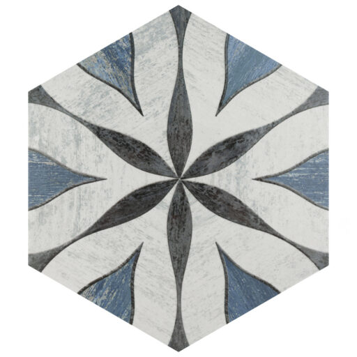 Cassis Hex Flower Black 8-5/8 in. x 9-7/8 in. Porcelain Floor and Wall Tile