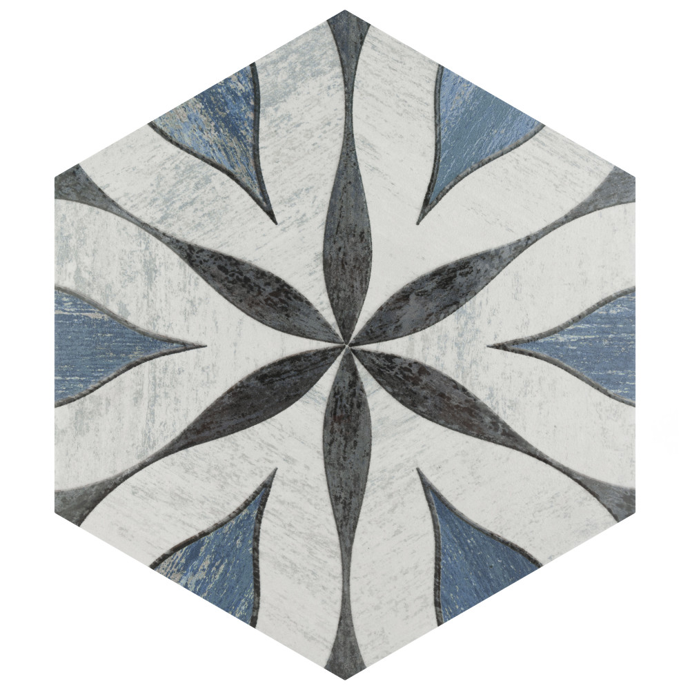 Cassis Hex Flower Black 8-5/8 in. x 9-7/8 in. Porcelain Floor and Wall Tile