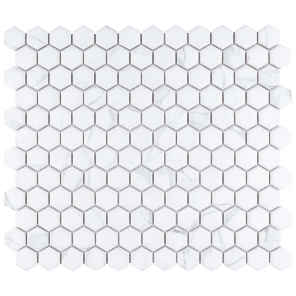 Carrione 1" Hex Matte Carrara 10-1/4 in. x 11-7/8 in. Porcelain Mosaic Tile