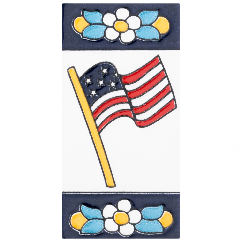 Sevillano Flora Address Accents Accents US Flag 2-1/8 in. x 4-3/8 in. Ceramic Wall Tile