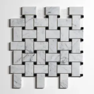Venatino Carrara / Nero Basket Weave Mosaic