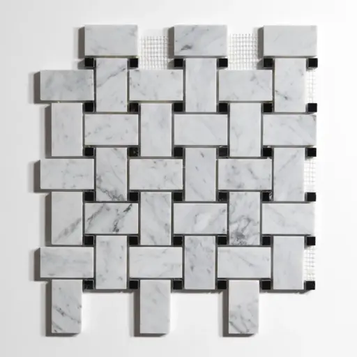 Venatino Carrara / Nero Basket Weave Mosaic