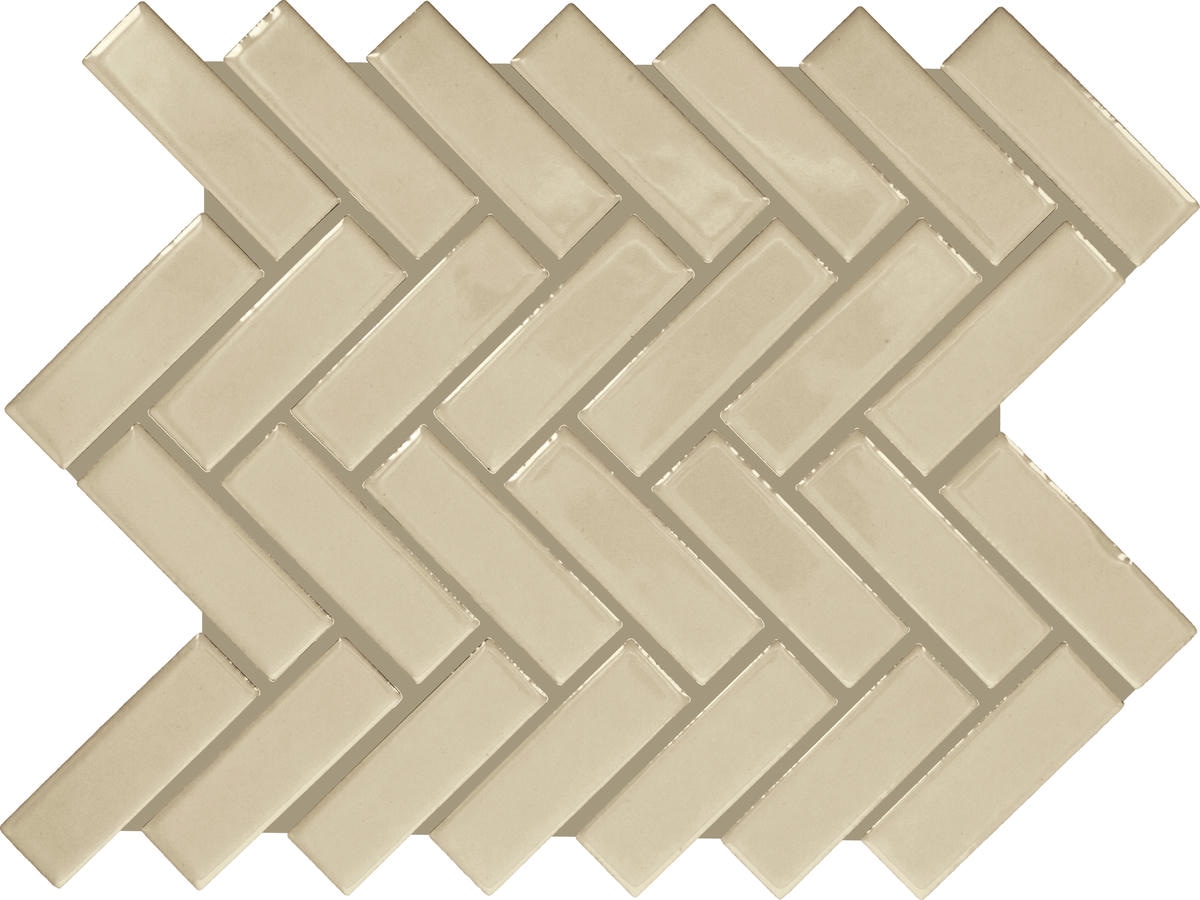1" x 3" Color Wheel Mosaic Urban Putty Mosaic Tile Rectangle Herringbone Glossy