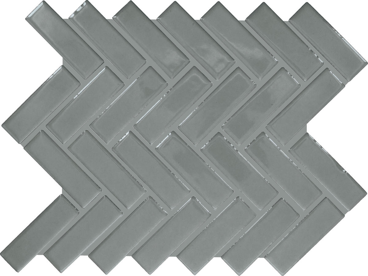 1" x 3" Color Wheel Mosaic Suede Gray Mosaic Tile Rectangle Herringbone Glossy