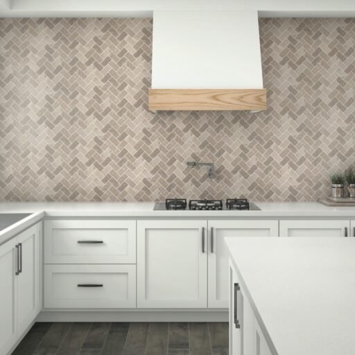 2" x 4" Archaia Artifact Beige Mosaic Tile Rectangle Herringbone Matte