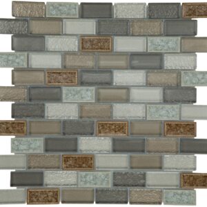 1" x 2" Crystal Shores Sapphire Lagoon Mosaic Tile Rectangle Brick Joint Glass