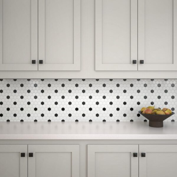 1" x 5" Color Wheel Mosaic Arctic White/Black Matte Mosaic Tile Rectangle Hexagon Matte - Image 2