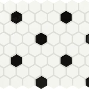 1" x 5" Color Wheel Mosaic Arctic White/Black Matte Mosaic Tile Rectangle Hexagon Matte