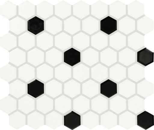 1" x 5" Color Wheel Mosaic Arctic White/Black Matte Mosaic Tile Rectangle Hexagon Matte