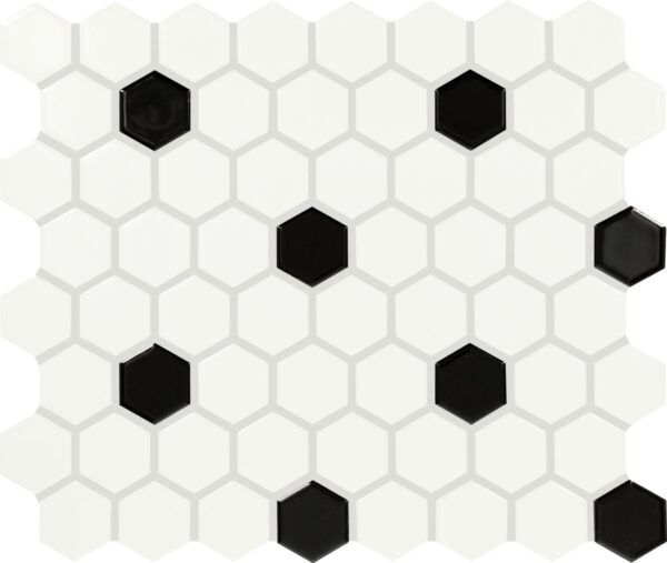 1" x 5" Color Wheel Mosaic Arctic White/Black Matte Mosaic Tile Rectangle Hexagon Matte